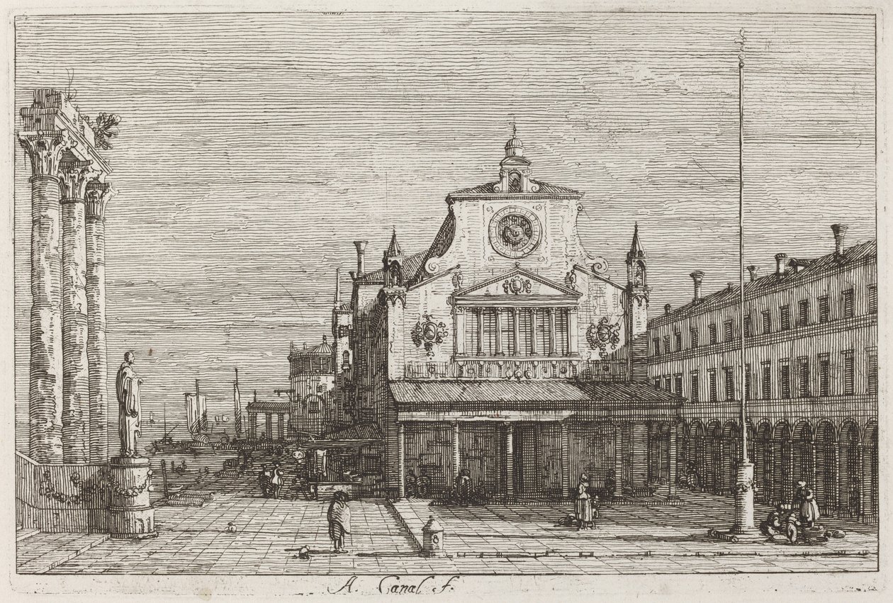Imaginary view of S. Giacomo di Rialto [övre högra], ca. 17351746. av Canaletto