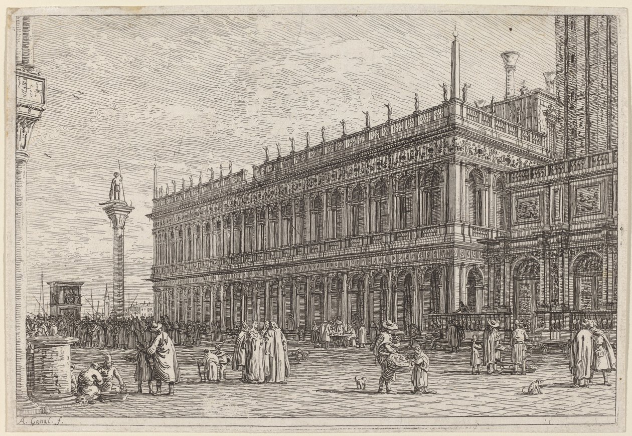 Bokhandeln. V., i eller före 1742. av Canaletto
