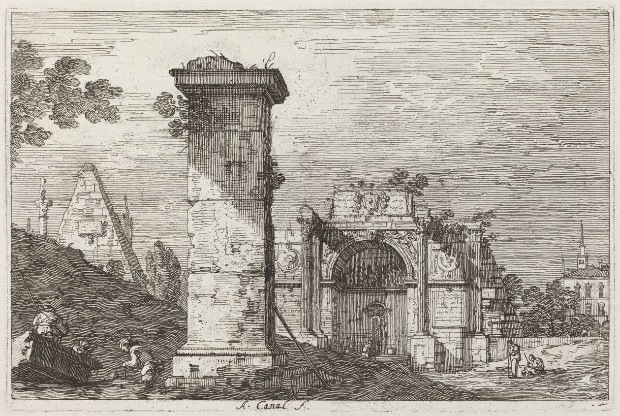 Landskap med ruinerade monument [höger] av Canaletto