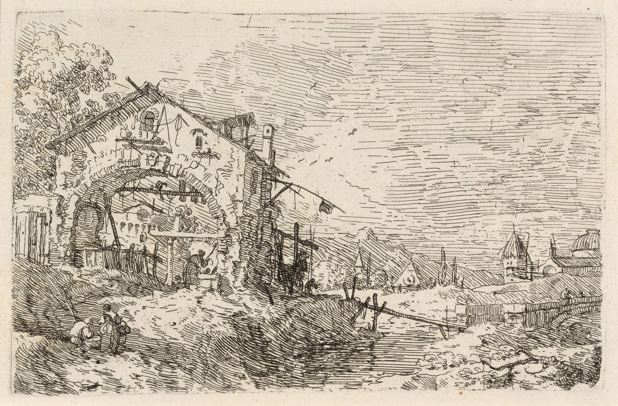 Landskap med en kvinna vid en brunn av Canaletto