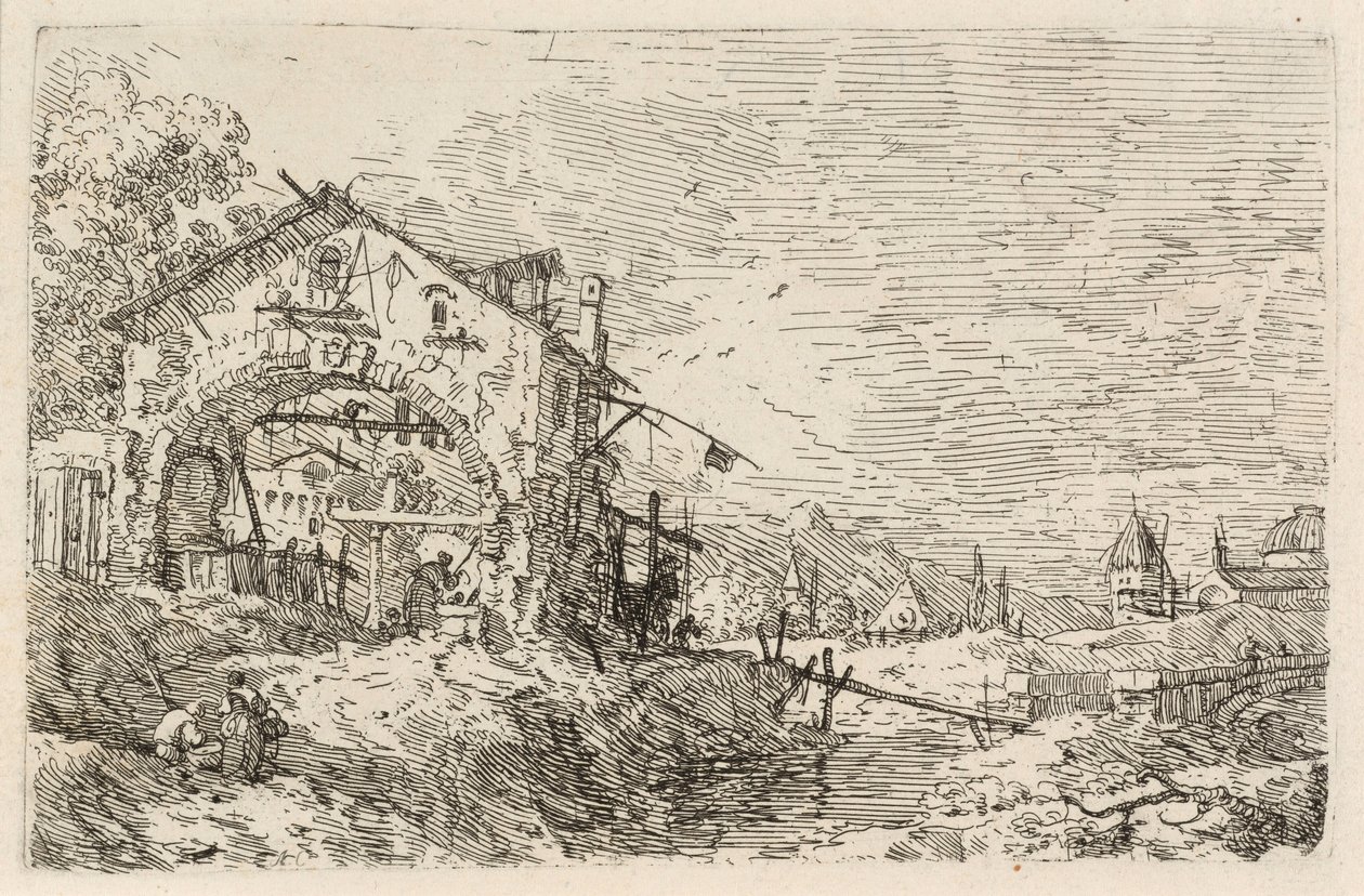 Landskap med en kvinna vid en brunn av Canaletto
