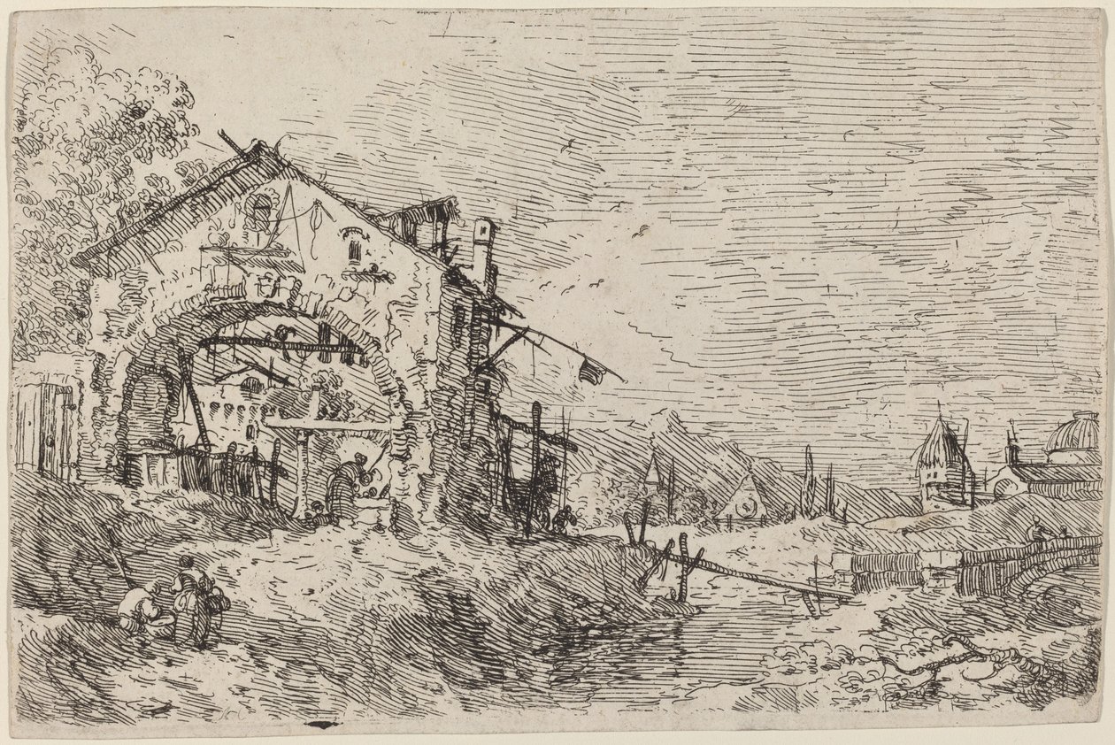 Landskap med en kvinna vid en brunn, ca. 17351746. av Canaletto