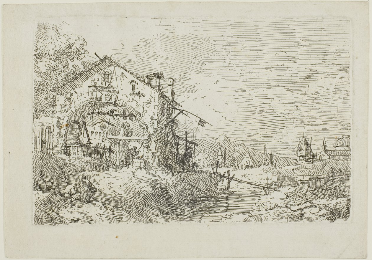 Landskap med en kvinna vid en brunn, från Vedute av Canaletto