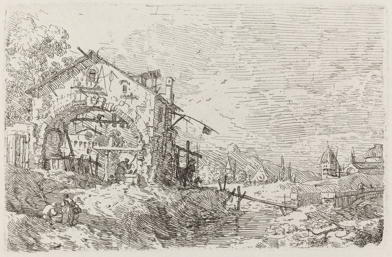 Landskap med en kvinna vid en brunn [nedre till vänster] av Canaletto