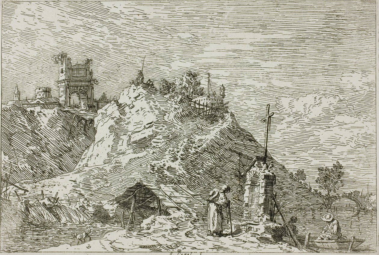 Landskap med pilgrimen vid bönen, från Vedute av Canaletto