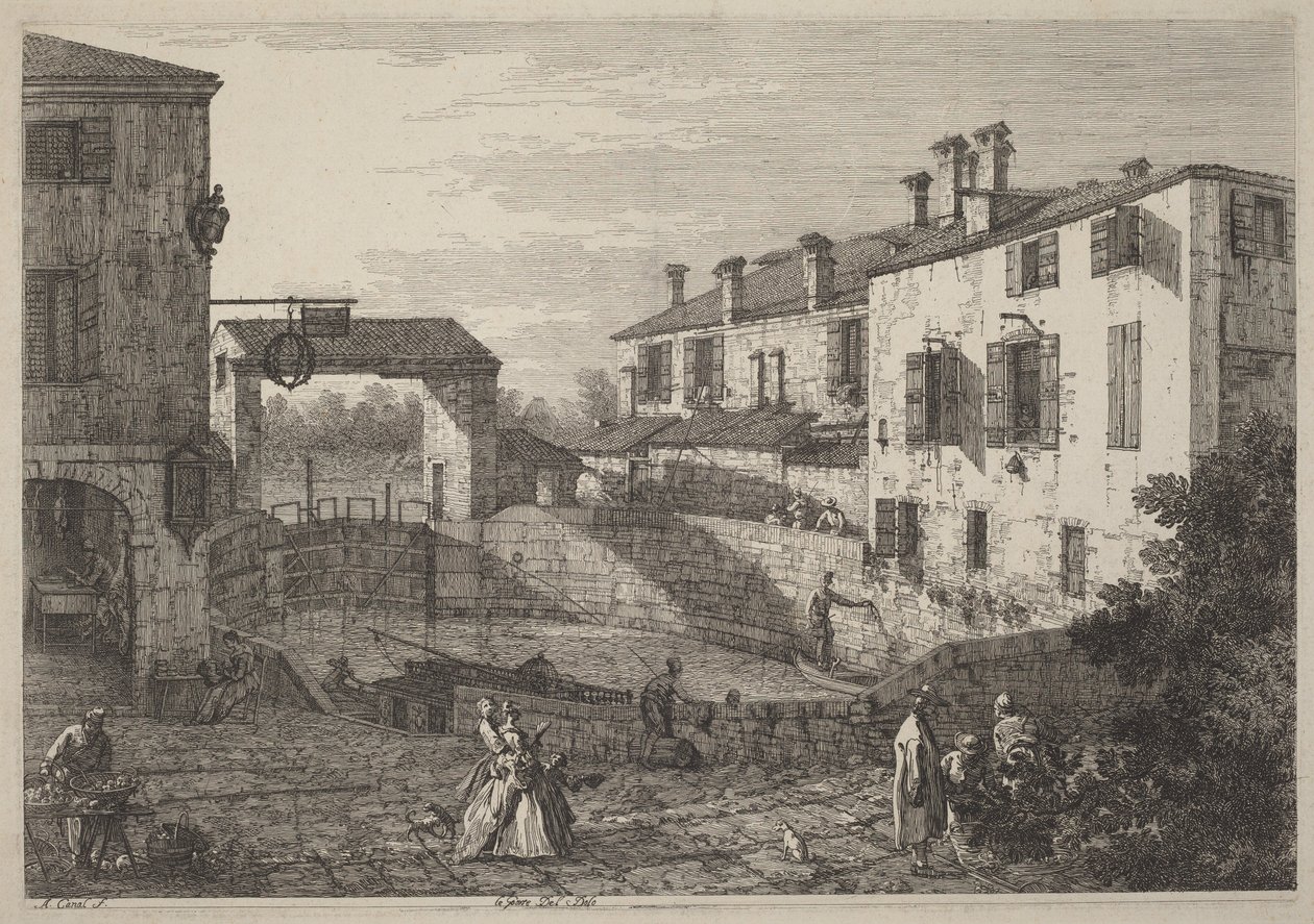 Portarna till Dolo av Canaletto