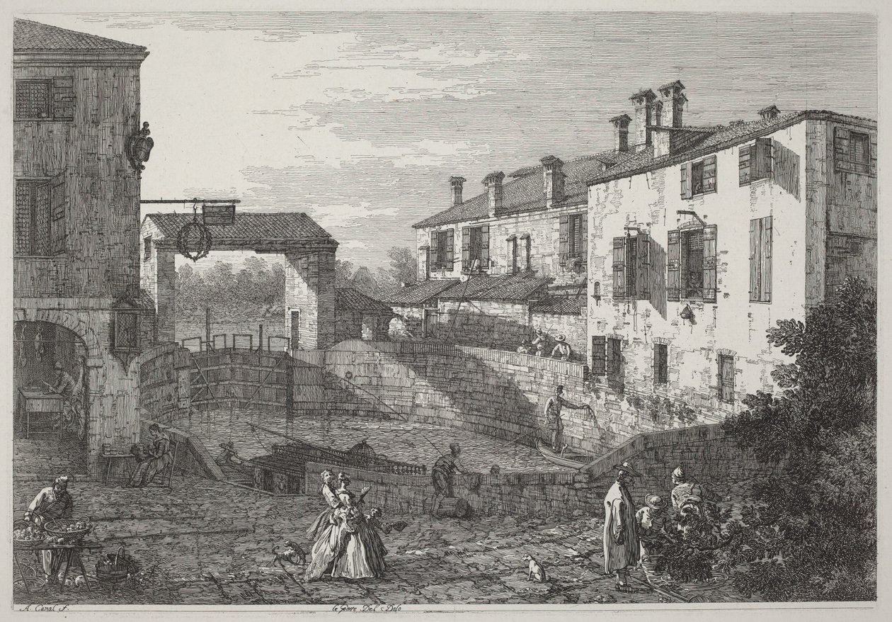 Portarna till Dolo av Canaletto