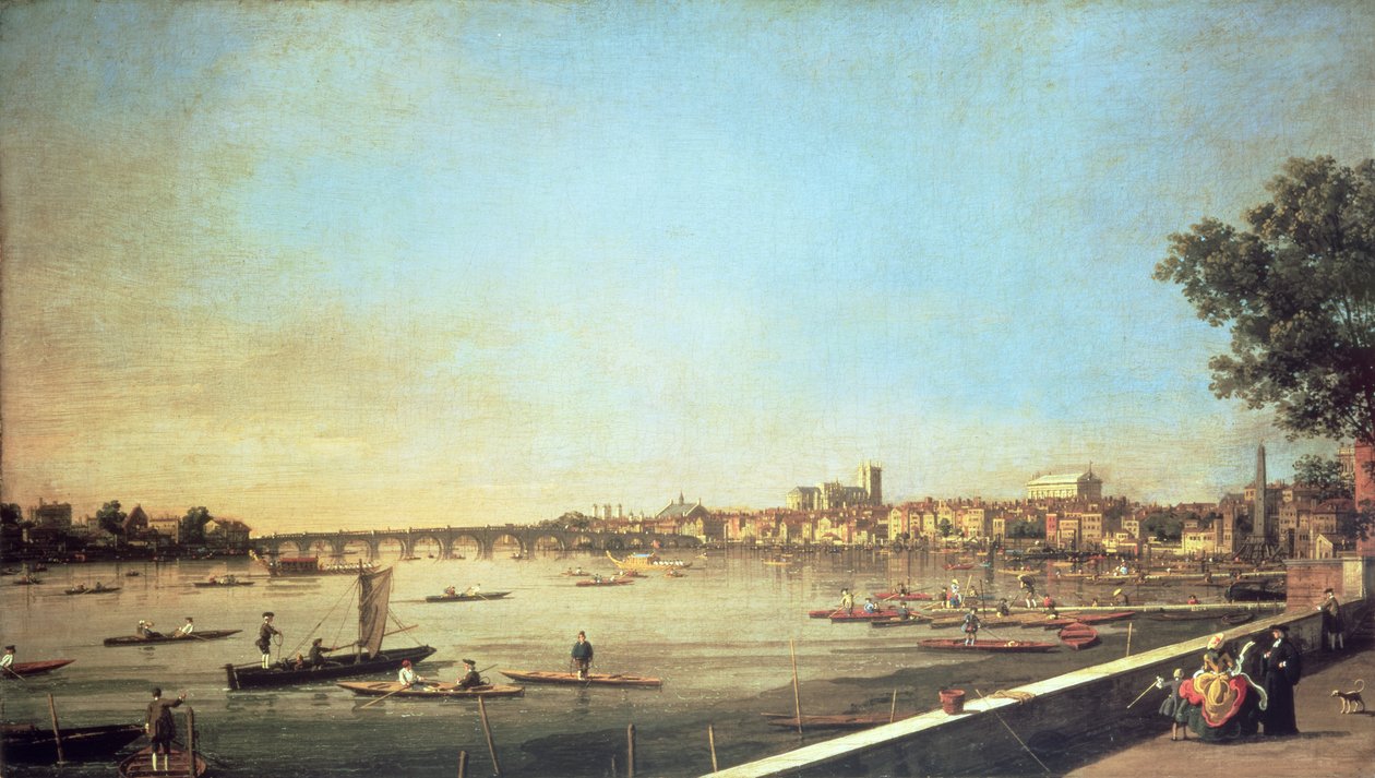 London, Themsen i Westminster och Whitehall från Terrace of Somerset House, ca 1750-51 av Giovanni Antonio Canal