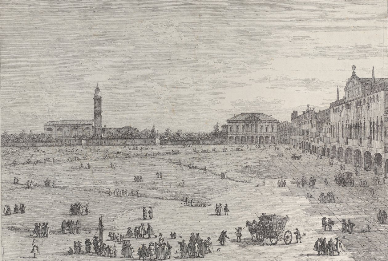 Prà della Valle: den högra halvan av torget Prà della Valle i Padua, med Col ..., 1735-46. av Canaletto