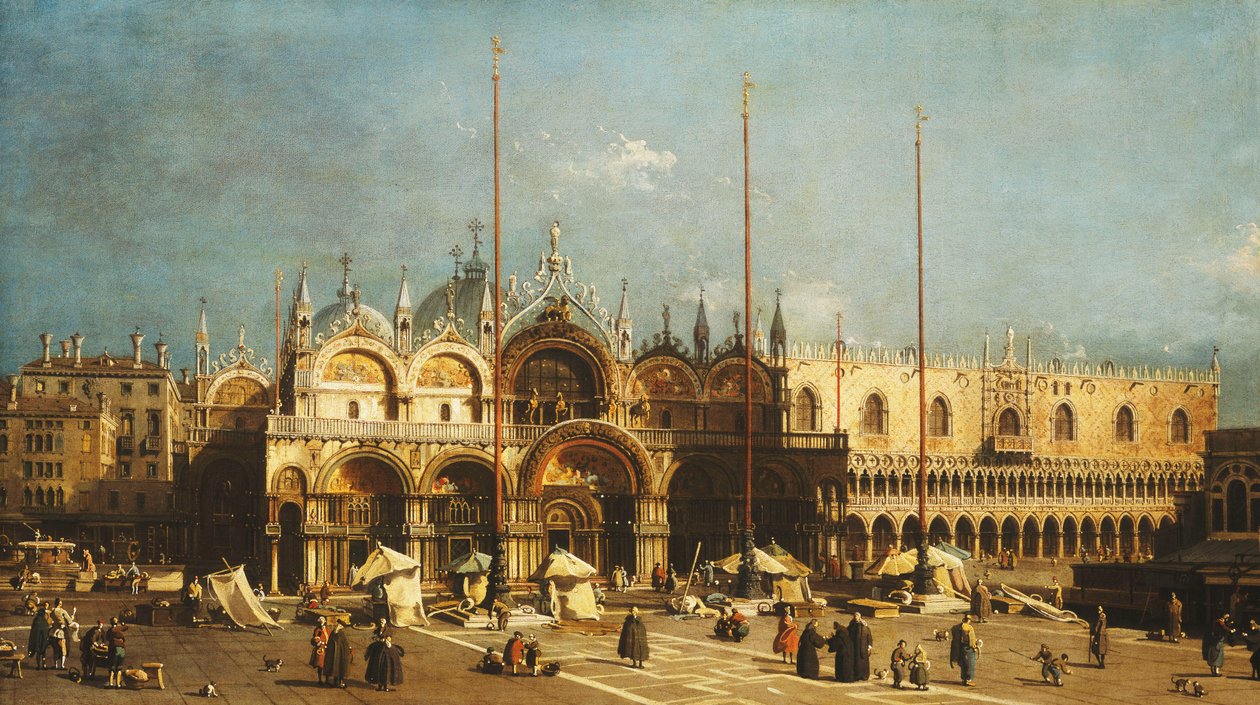 San Marco och Dogepalatset, Venedig, från Piazza San Marco, ca 1740-talet av Giovanni Antonio Canal