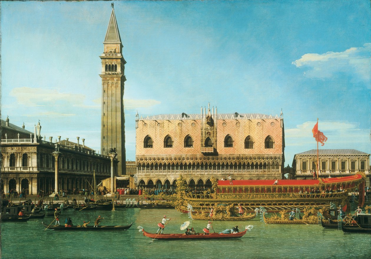 Bucintoro vid Molo på Kristi himmelsfärdsdag av Canaletto