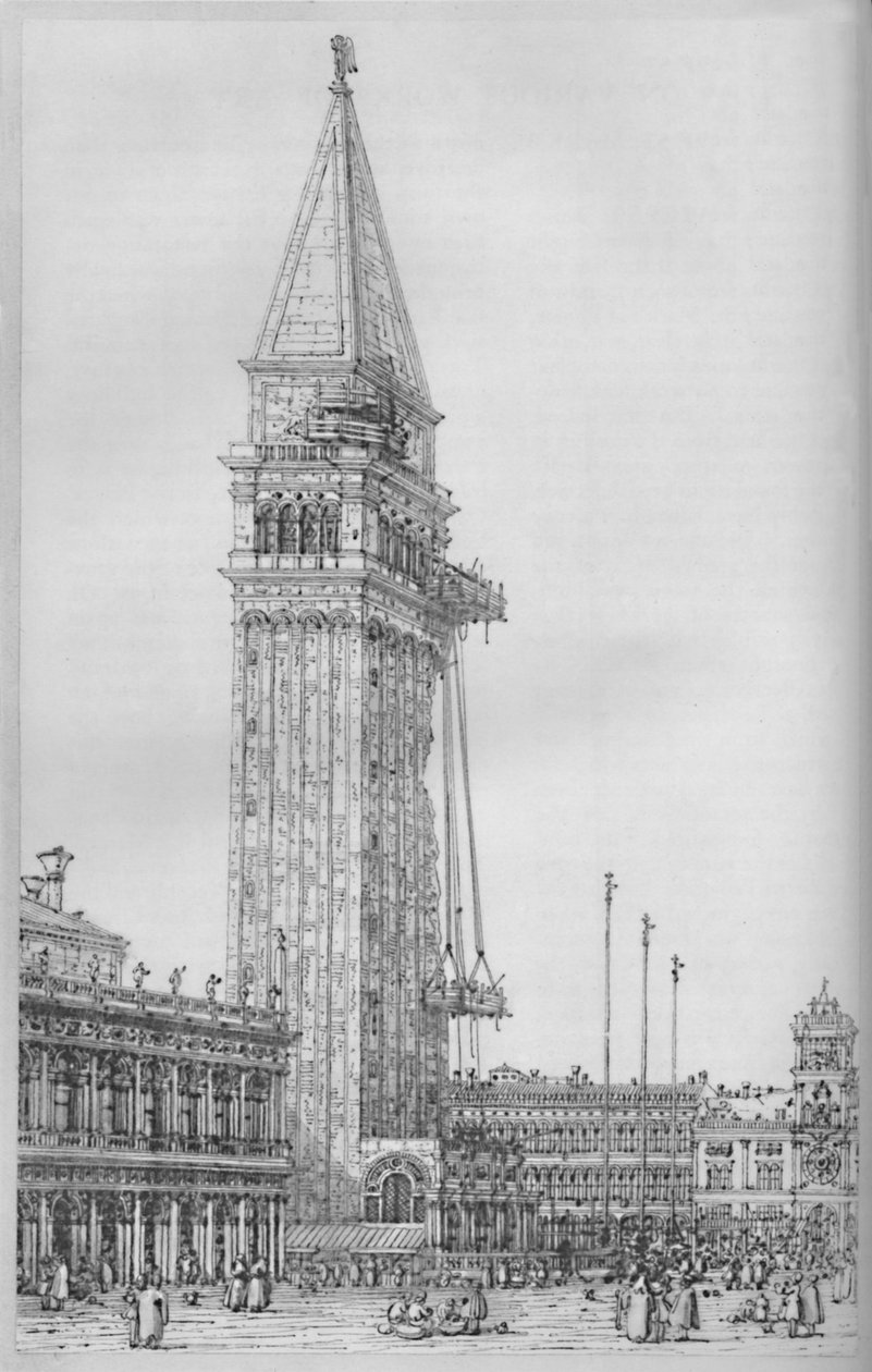 Campanile of St. Marks under reparation 1745, 1903 av Giovanni Antonio Canal