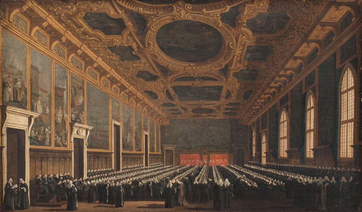 Dogen och Grand Council i Sala del Maggior Consiglio av Canaletto