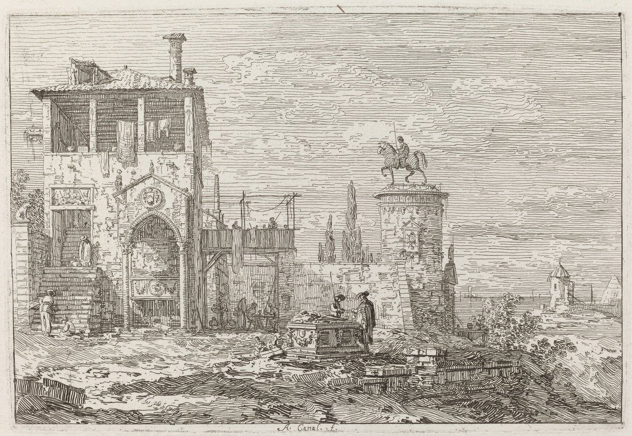 Ridsportmonumentet [uppe till höger], ca. 17351746. av Canaletto