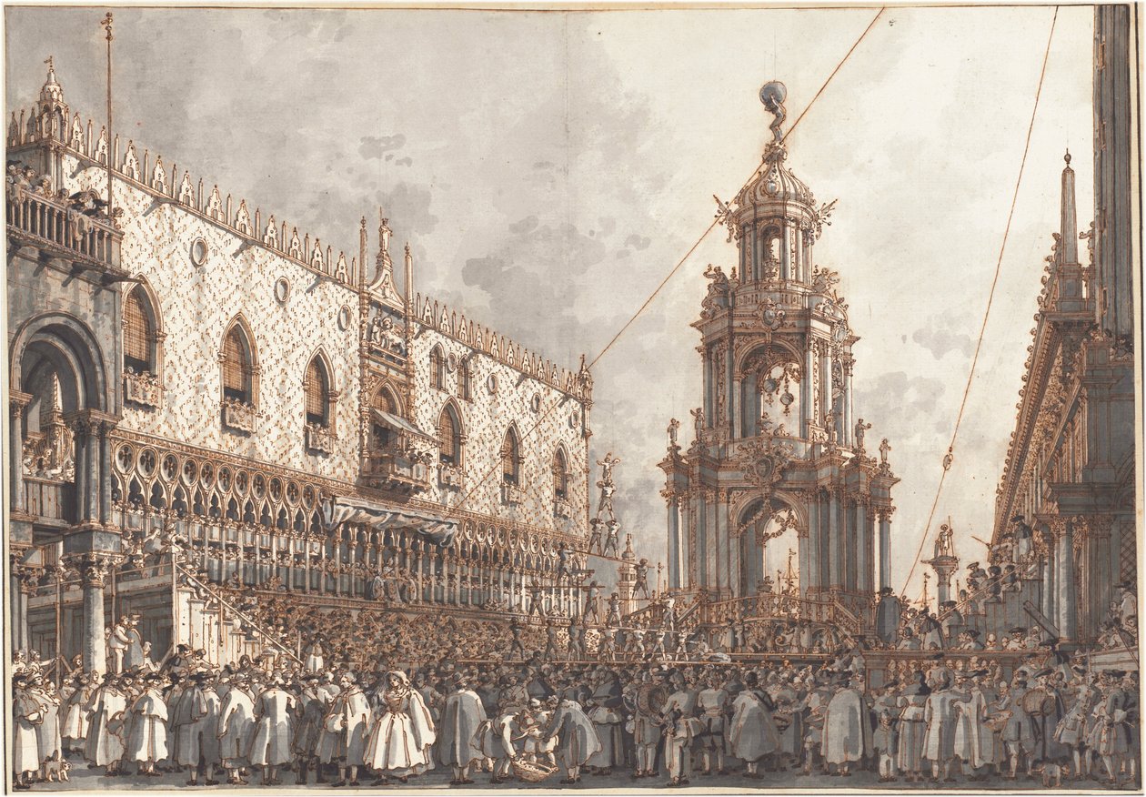 Festivalen ”Giovedì Grasso” framför Dogepalatset i Venedig av Canaletto