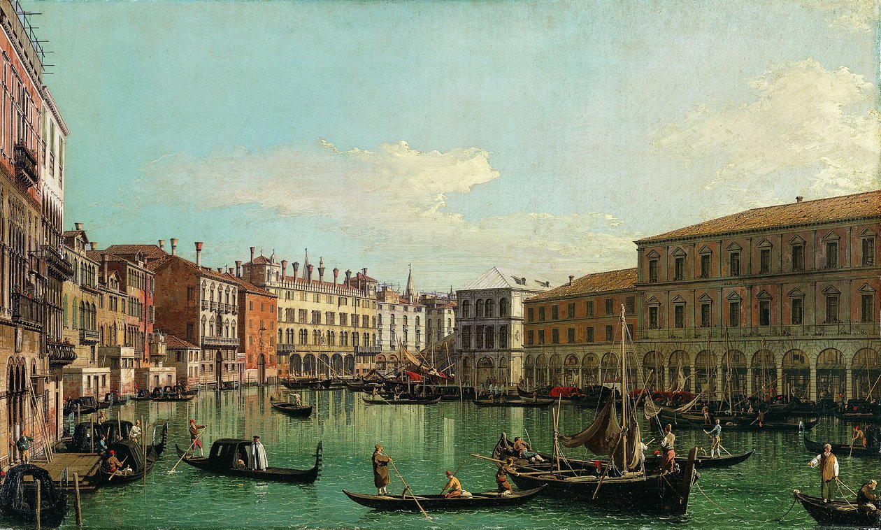 Canal Grande, Venedig, blickar söderut mot Rialtobron, 1730-talet. av Giovanni Antonio Canal