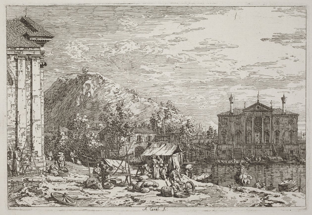 Marknaden i Dolo [nedre vänstra hörnet] av Canaletto