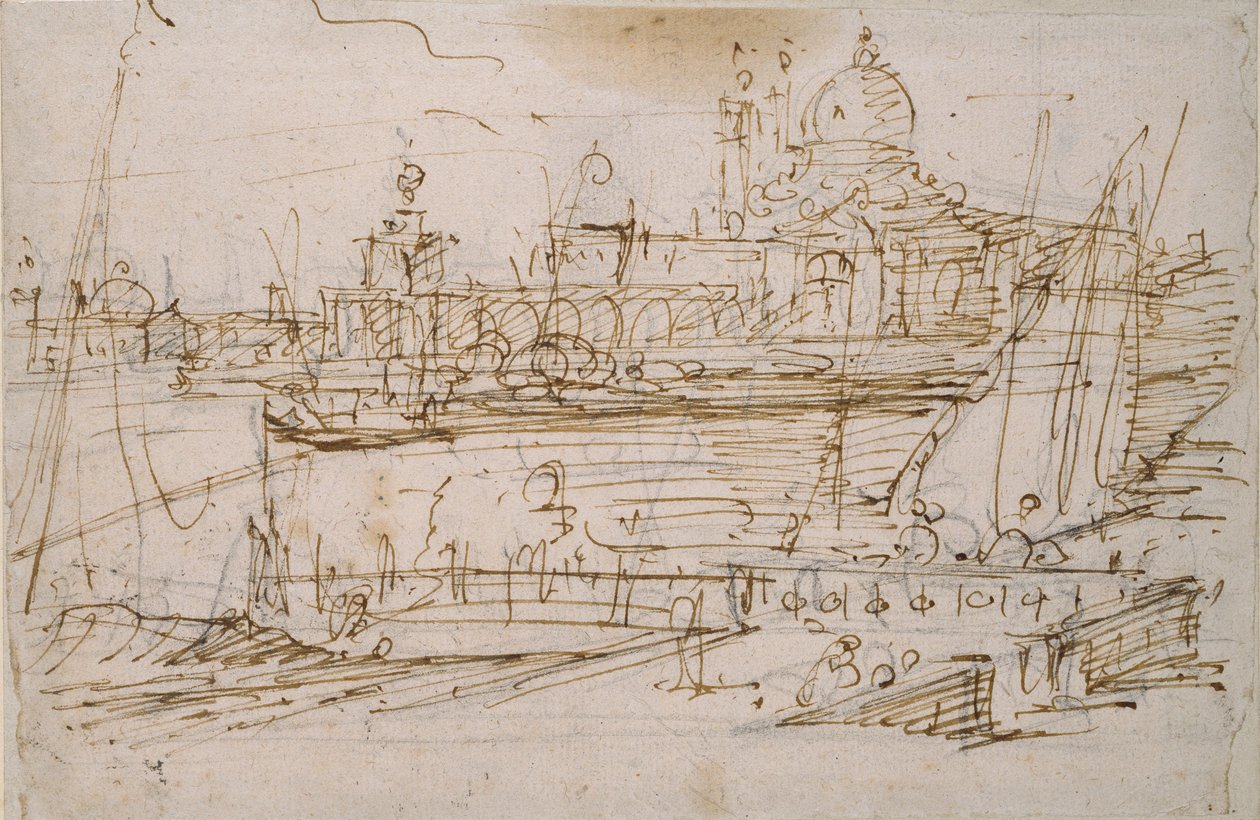 Venedig: Dogana och S. Maria della Salute från Molo di Terranova, mitten av 1700-talet av Canaletto