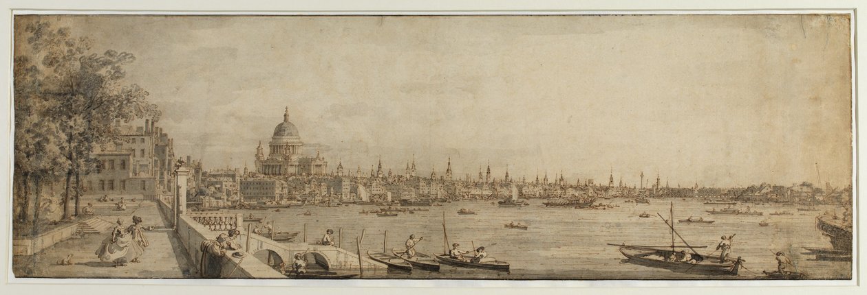 Utsikt från Somerset Gardens med utsikt mot London Bridge, c.1746-55 av Canaletto