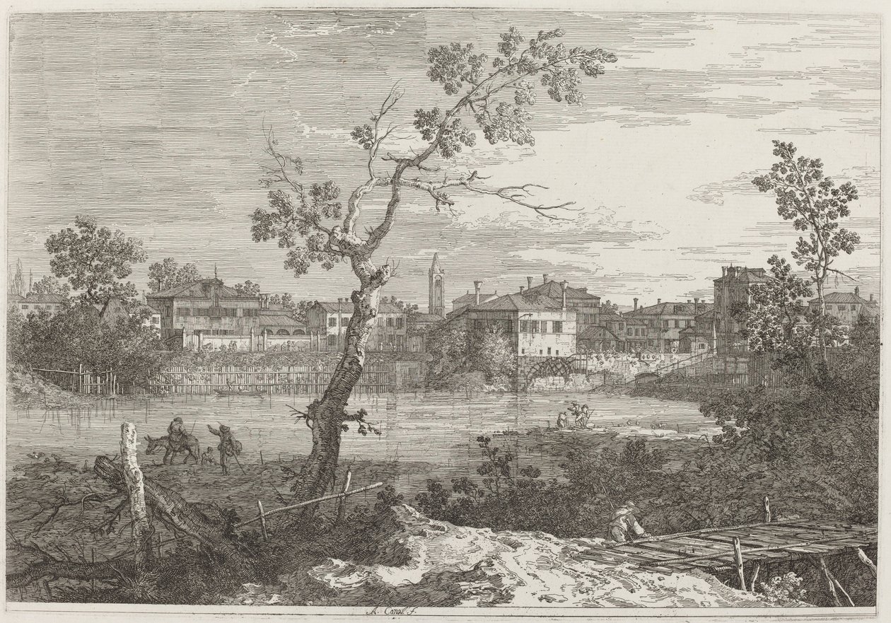 Utsikt över en stad på en flodstrand, ca. 17351746. av Canaletto