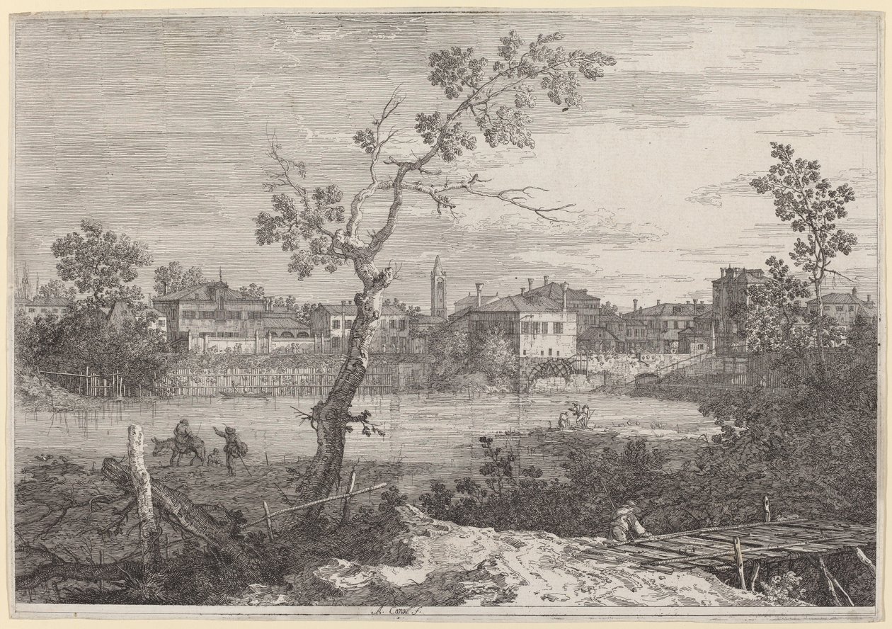 Utsikt över en stad på en flodstrand, ca. 17351746. av Canaletto