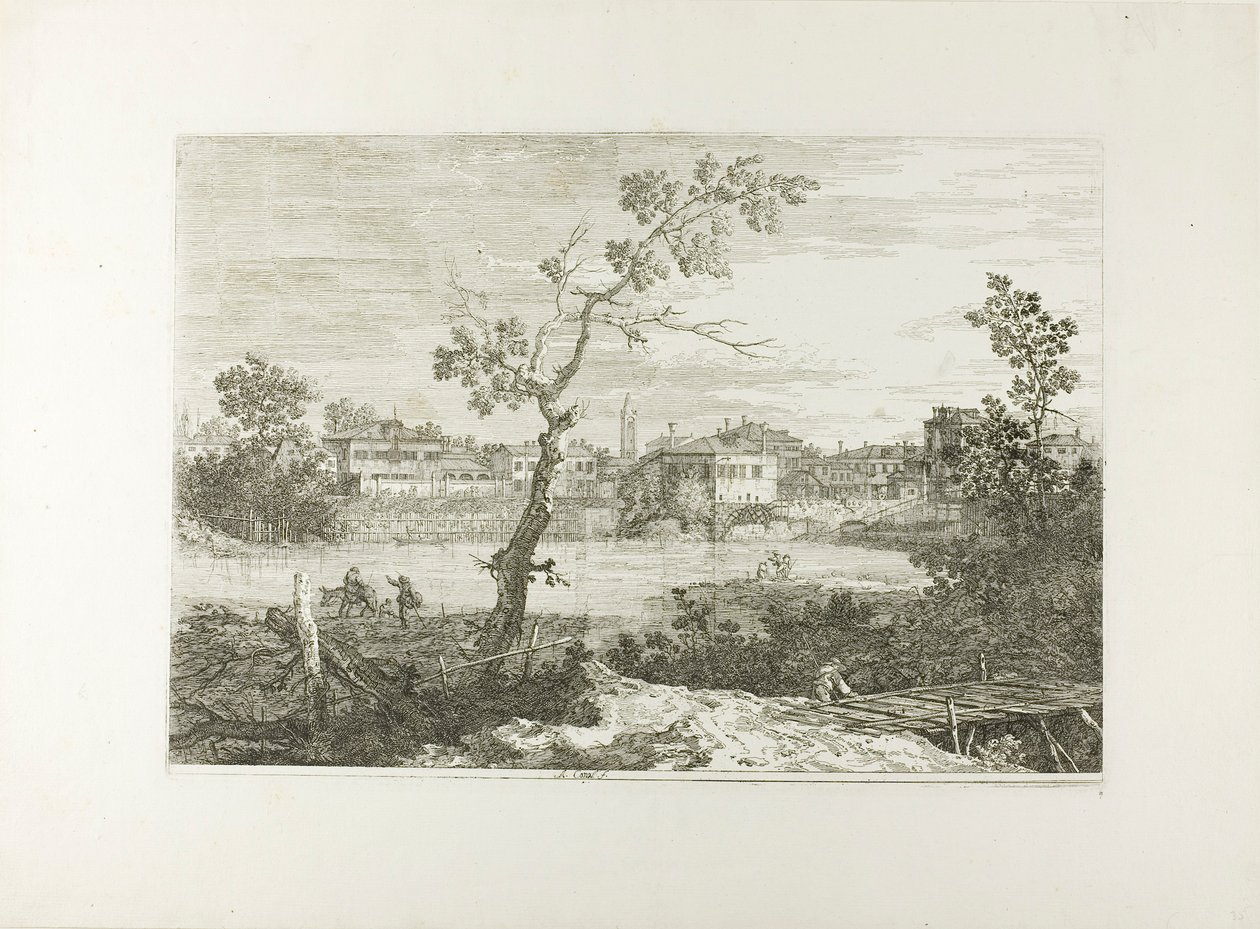 Utsikt över en stad på en flodstrand, från Vedute av Canaletto