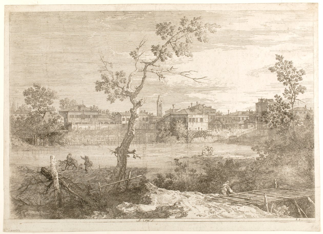 Utsikt över en stad vid en flodstrand, ur serien ”Utsikter” av Canaletto