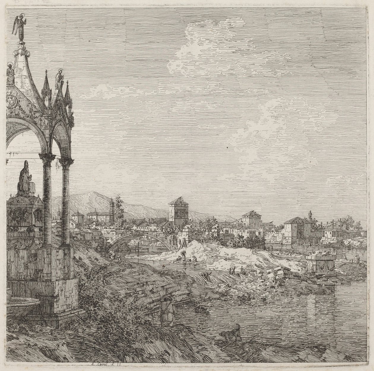 Utsikt över en stad med en biskopsgrav av Canaletto