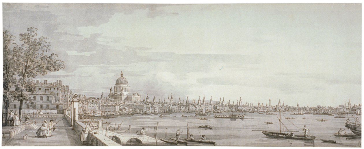 Utsikt över Themsen, London, c1750 av Canaletto