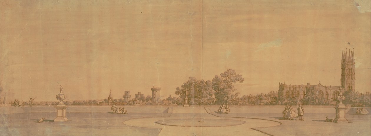Warwick: Staden och slottet från Priory Gardens av Canaletto