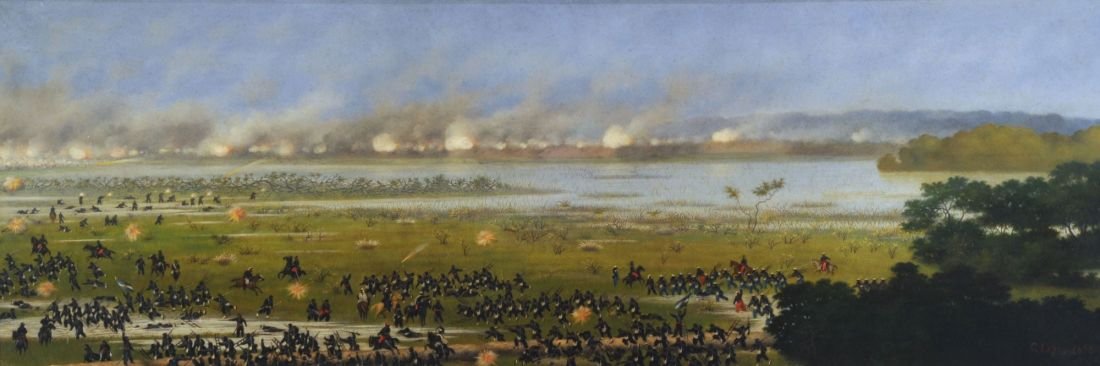 Assault of the fourth Argentinian column at Curupayti av Candido Lopez