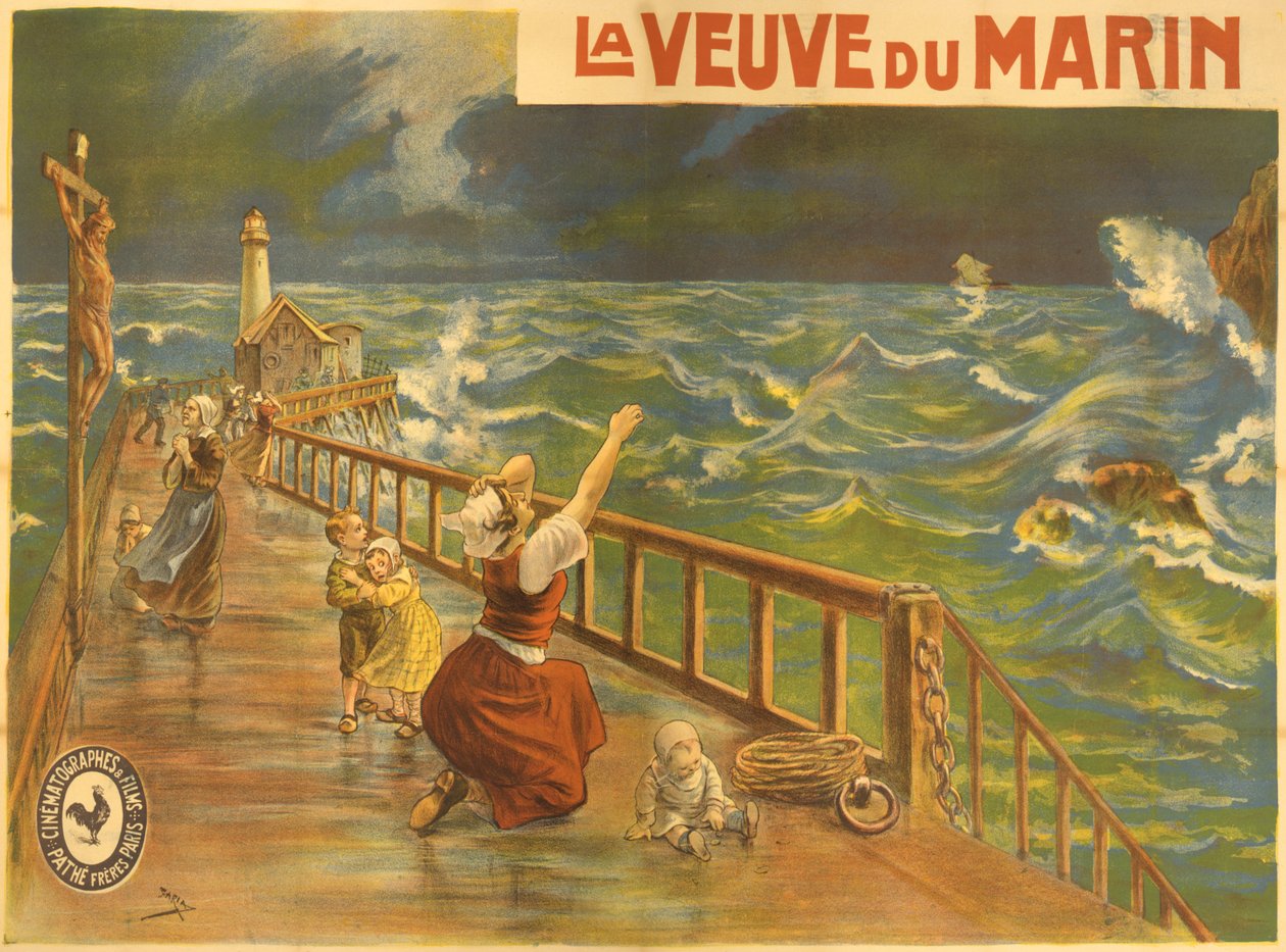 Affisch för Pathes stumfilm "La Veuve du Marin" av Candido Aragonez de Faria