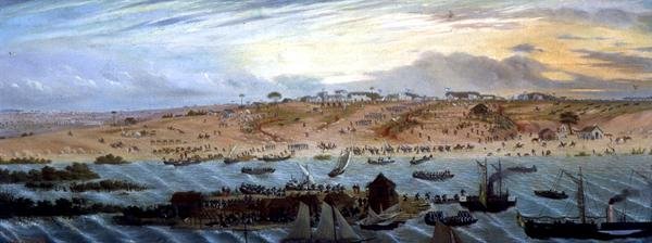 Embarmering av de argentinska trupperna på "Paso de los Libres" av Candido Lopez