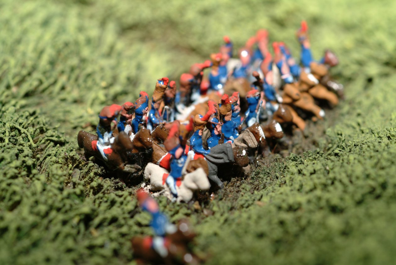Diorama från slaget vid Waterloo som visar trupper placerade kl. 19.45 den 18 juni 1815 (blandade media) (detaljer) av Capt. William Siborne