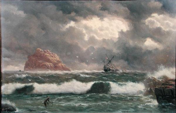 Stormig kustscen (olja ombord) av Capt. John Haughton Forrest