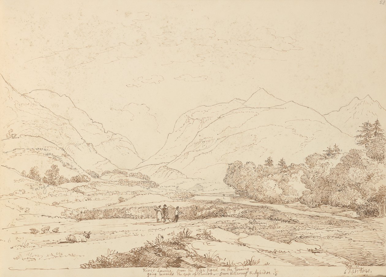 River Laune från High Road från Killarney & Aghadoe, 6 september 1841 av Capt. Thomas Hastings