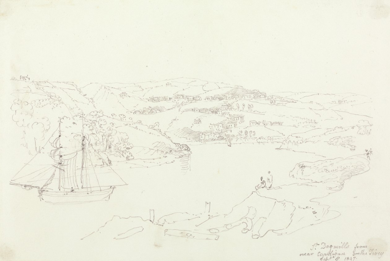 Saint Dogmaels från Cardigan på Teifi, 8 september 1847 av Capt. Thomas Hastings