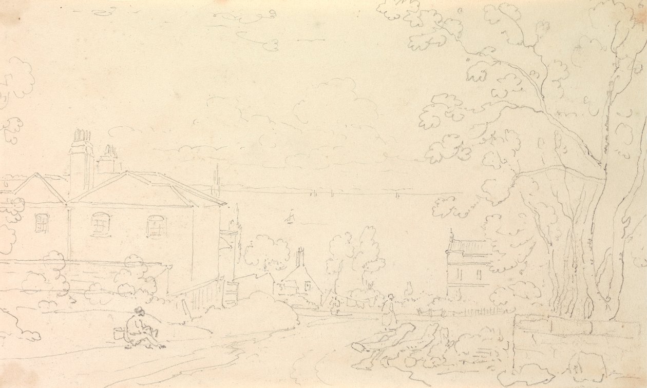 Skiss över hus nära stranden, Isle of Wight av Capt. Thomas Hastings