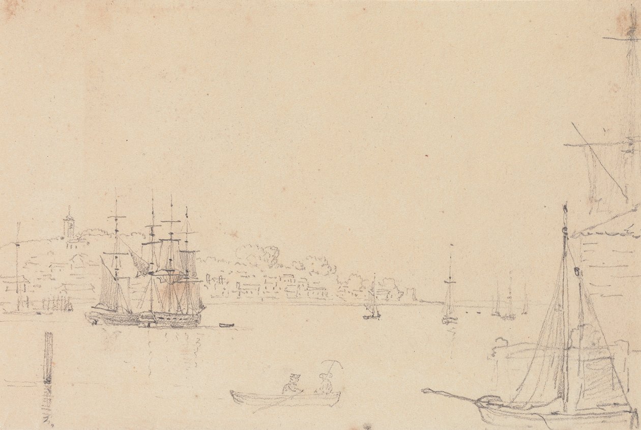 Skiss över fartyg nära West Cowes, Isle of Wight av Capt. Thomas Hastings