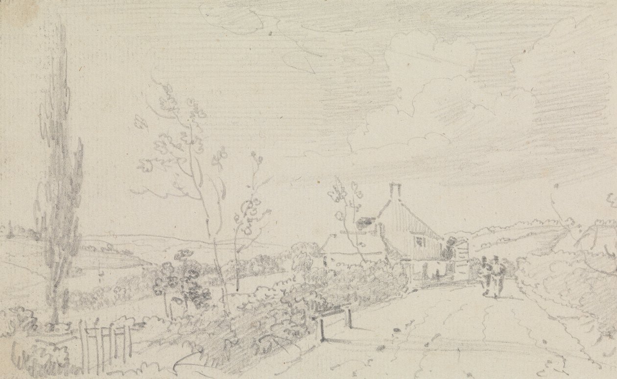 Skiss av en landsväg och stuga av Capt. Thomas Hastings