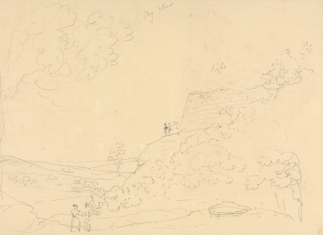 Skiss över en Hillside Bastion, Isle of Wight av Capt. Thomas Hastings