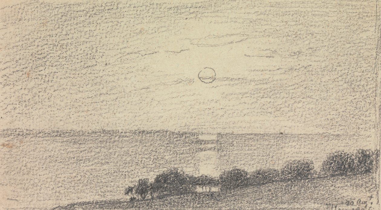 Skiss av en låg sol över havet, 20 augusti 1826 av Capt. Thomas Hastings