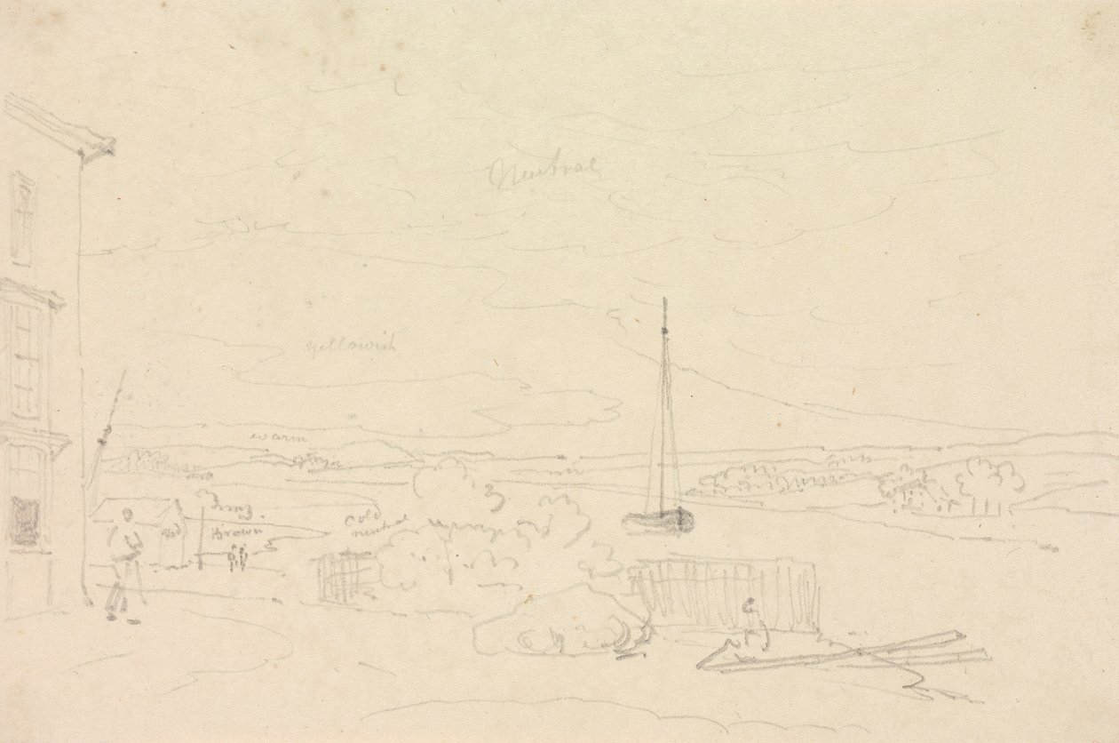 Skiss av ett flodlandskap, Isle of Wight av Capt. Thomas Hastings