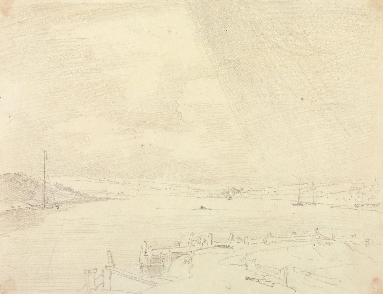 Skiss av ett kustlandskap med pir i förgrunden, Isle of Wight av Capt. Thomas Hastings