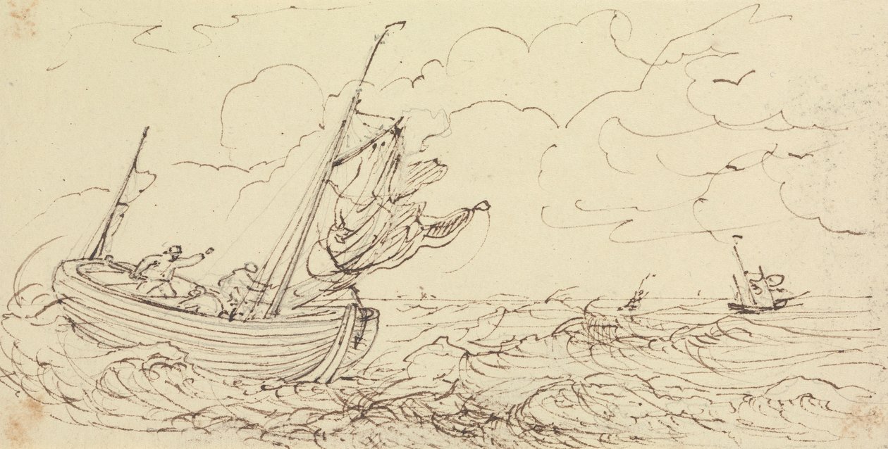 Skiss av ett skepp på ett stormigt hav av Capt. Thomas Hastings