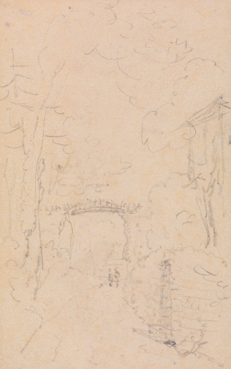 Skiss av en trädkantad väg och bro, Shorwell av Capt. Thomas Hastings
