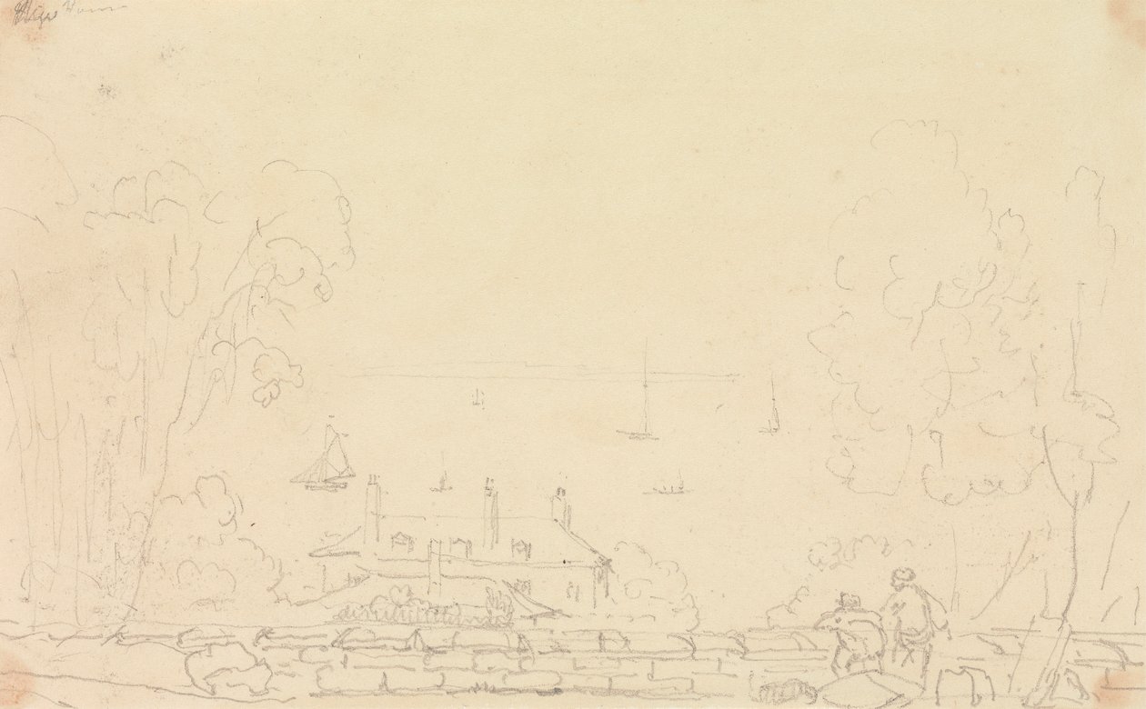 Skiss av ett godshus nära stranden, Isle of Wight av Capt. Thomas Hastings