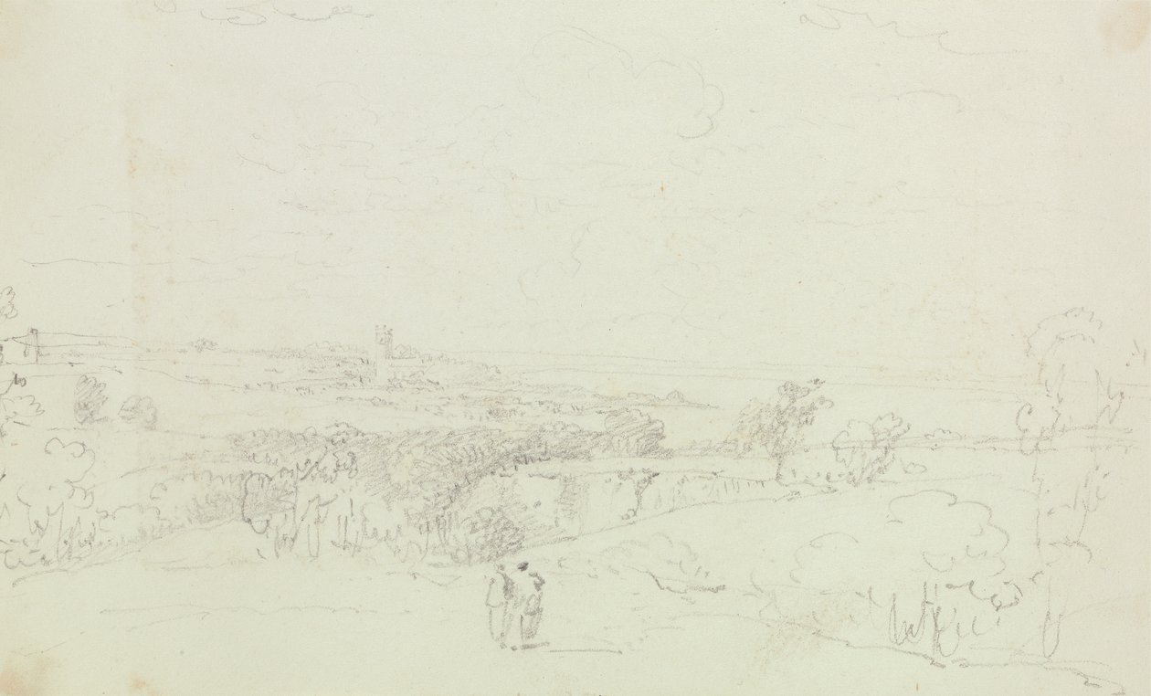 Skissat landskap med slott i fjärran av Capt. Thomas Hastings