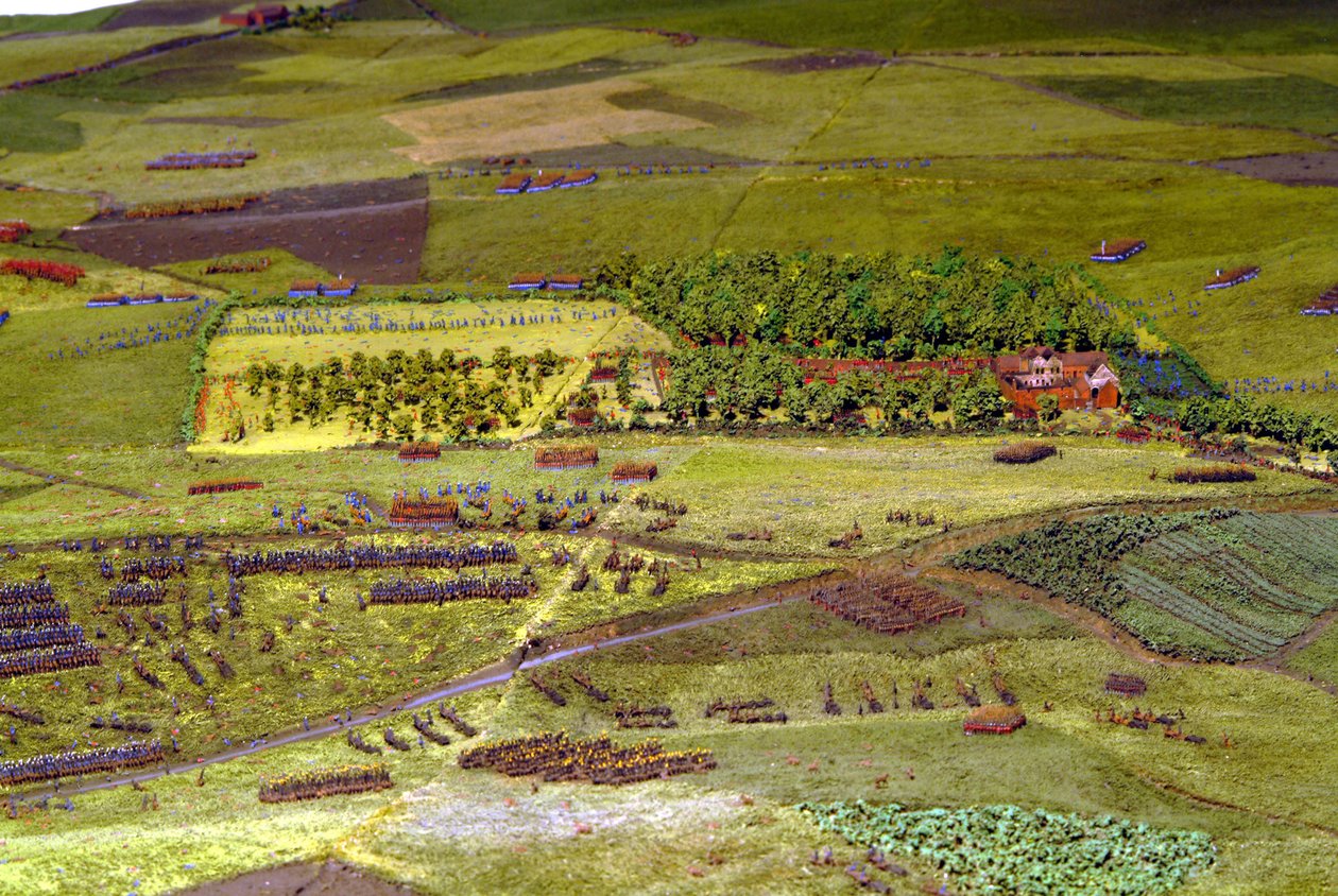 Diorama från slaget vid Waterloo som visar trupper placerade kl. 19.45 den 18 juni 1815 (blandade media) (detaljer) av Capt. William Siborne