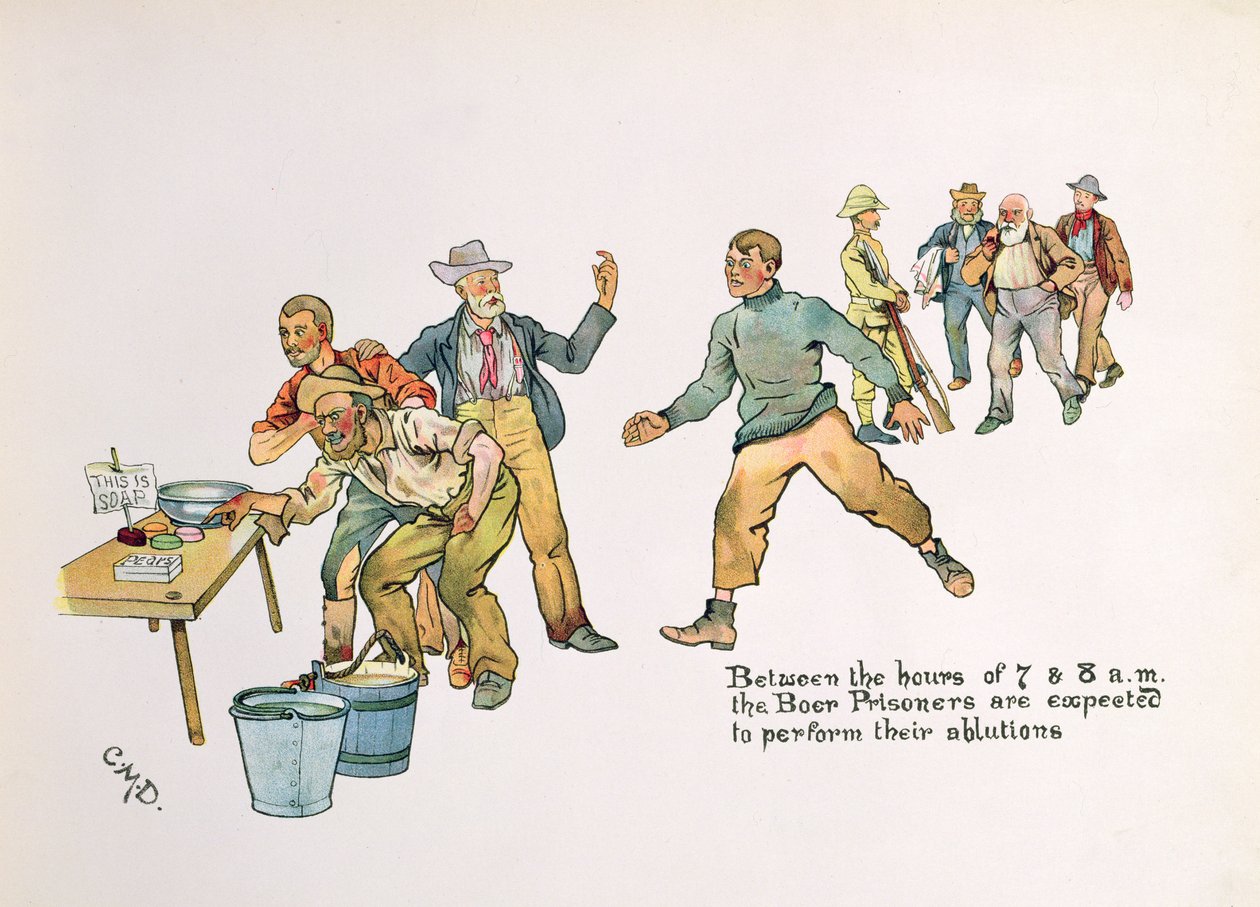 "Mellan klockan 7 och 8 på morgonen förväntas boerfångarna utföra sina avtvättningar", från "The Leaguer of Ladysmith", 1900 av Captain Clive Dixon